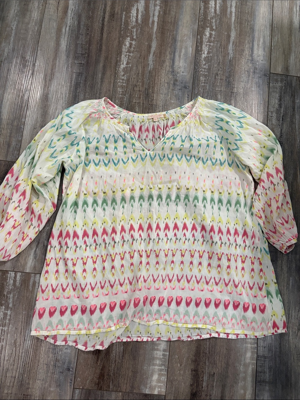 Pink Chicken Colorful Boho Printed Peasant Top Medium